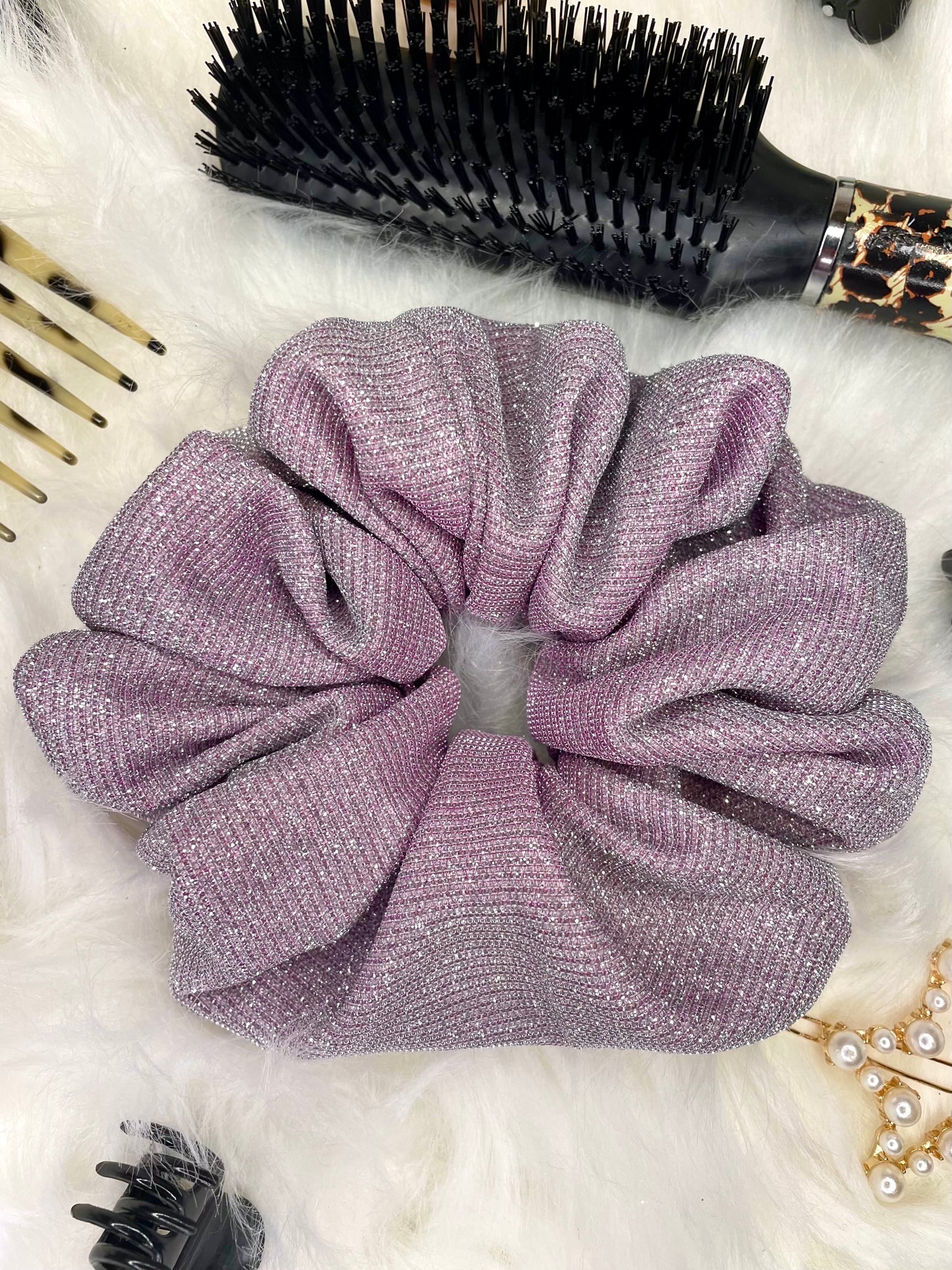 Glitter pink zipper scrunchie with hidden pocket.