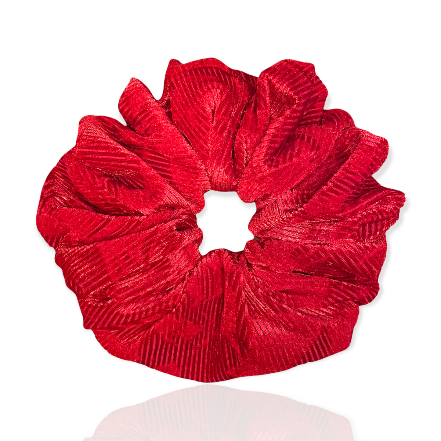 Oversized red corduroy soft scrunchie with zipper.