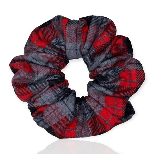 Flannel plaid lumberjack oversized scrunchie with zipper for small items.